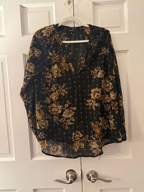 torrid Black Blouse with Gold Floral Print